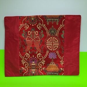 Placemats Set Of 6 Red Asian Satin Print 13.5" X 10.5"